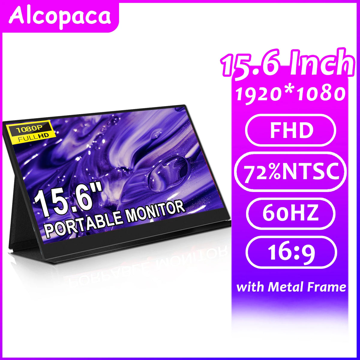 15.6-Inch Portable Monitor – Full HD 1080P, 60Hz Display with Metal Frame for Laptop, PS4/PS5, Xbox, Switch, TV Box & Mobile Devices