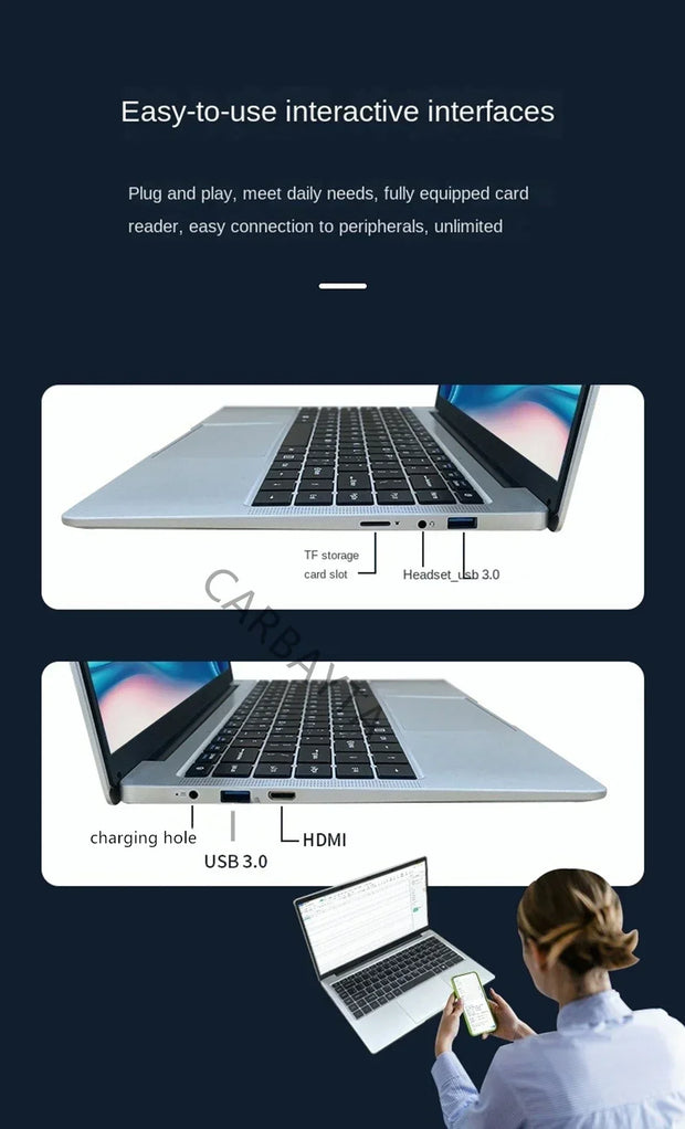 14" Learning Laptop – Intel N4000, Windows 11 Pro, Microsoft 365, 128GB–1TB SSD Options, Lightweight Student & Office Notebook