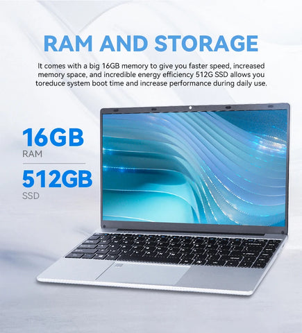 FIREBAT A14 Laptop – 14.1" FHD Display, Intel N5095, 16GB RAM, 512GB/1TB SSD, Fingerprint Unlock, Lightweight Business Notebook