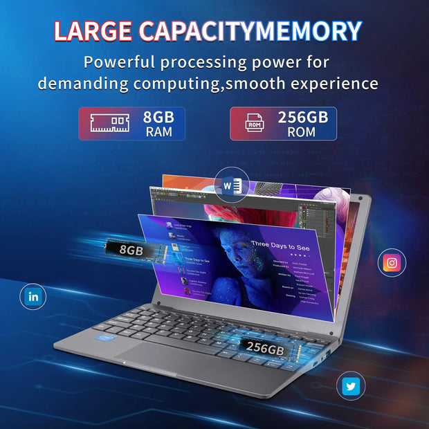 TOPOSH 10.1" Mini Laptop – Intel Celeron J4125 Quad-Core, 12GB RAM + 512GB SSD, Windows 11 Portable Office Notebook