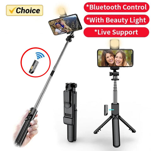 Selfie Stick Wireless Tripod Stand with Light Bluetooth Remote