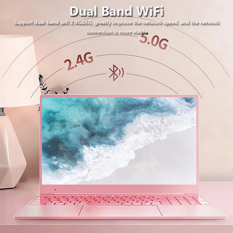 11th Gen Celeron N5095 Laptop – Windows 10/11, 16GB/32GB RAM, 128GB–2TB SSD, Dual-Band WiFi, Bluetooth, Stylish Pink Keyboard