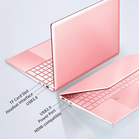 11th Gen Celeron N5095 Laptop – Windows 10/11, 16GB/32GB RAM, 128GB–2TB SSD, Dual-Band WiFi, Bluetooth, Stylish Pink Keyboard