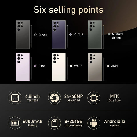 S24 Pro Smartphone – 6.8" Android Phone, 8GB RAM + 256GB ROM, 24MP+48MP Camera, Dual SIM, 6000mAh Battery, Google Play Store
