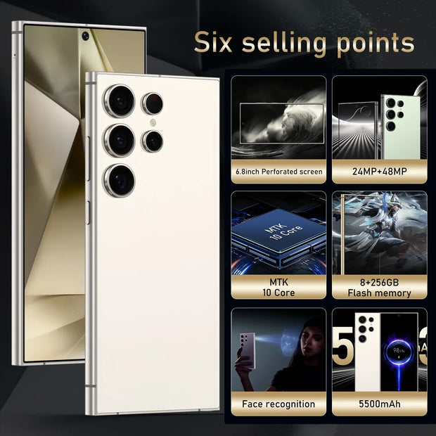 S24 Pro Smartphone – 6.8" Android Phone, 8GB RAM + 256GB ROM, 24MP+48MP Camera, Dual SIM, 6000mAh Battery, Google Play Store