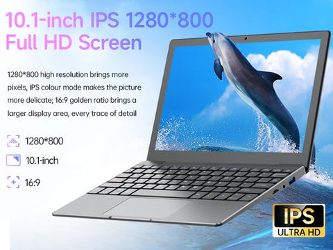 TOPOSH 10.1" Mini Laptop – Windows 11, Intel J4105, 12GB RAM + 256GB SSD, Portable Netbook for Office, School & Travel