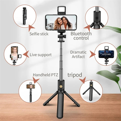 Selfie Stick Wireless Tripod Stand with Light Bluetooth Remote