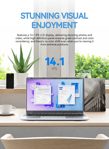 FIREBAT A14 Laptop – 14.1" FHD Display, Intel N5095, 16GB RAM, 512GB/1TB SSD, Fingerprint Unlock, Lightweight Business Notebook