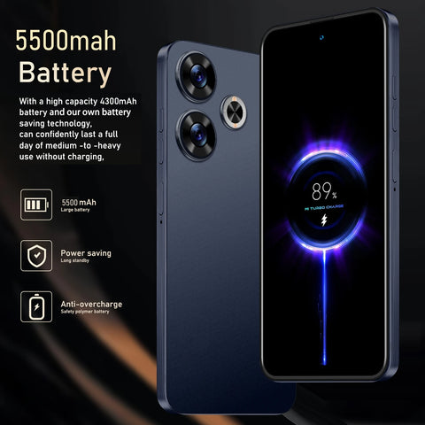 FUFFI X6 Pro Smartphone – 6.56" Android Phone, 8GB RAM + 256GB ROM, 16MP+32MP Camera, Dual SIM, 5500mAh Battery, Google Play