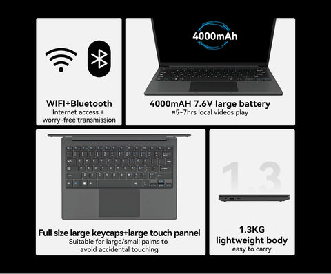 Adreamer 13.3" Laptop – Intel Celeron N4020, 8GB RAM + 1TB SSD, Windows 10 Notebook for Office, School & Everyday Use