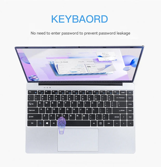 FIREBAT A14 Laptop – 14.1" FHD Display, Intel N5095, 16GB RAM, 512GB/1TB SSD, Fingerprint Unlock, Lightweight Business Notebook