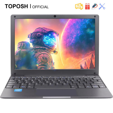TOPOSH 10.1" Mini Laptop – Intel Celeron J4125 Quad-Core, 12GB RAM + 512GB SSD, Windows 11 Portable Office Notebook