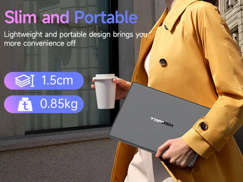 TOPOSH 10.1" Mini Laptop – Windows 11, Intel J4105, 12GB RAM + 256GB SSD, Portable Netbook for Office, School & Travel