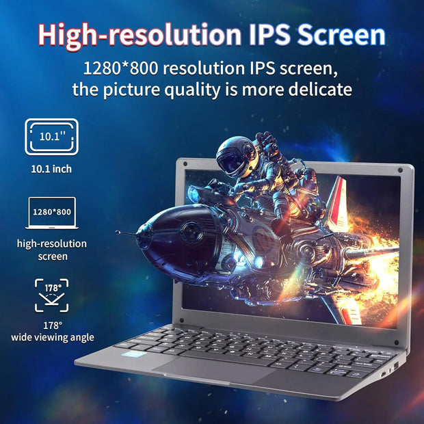 TOPOSH 10.1" Mini Laptop – Intel Celeron J4125 Quad-Core, 12GB RAM + 512GB SSD, Windows 11 Portable Office Notebook