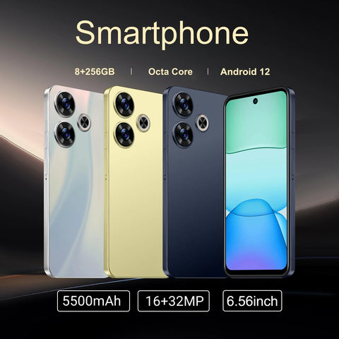 FUFFI X6 Pro Smartphone – 6.56" Android Phone, 8GB RAM + 256GB ROM, 16MP+32MP Camera, Dual SIM, 5500mAh Battery, Google Play