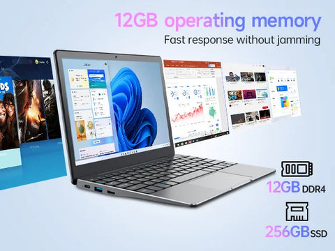 TOPOSH 10.1" Mini Laptop – Windows 11, Intel J4105, 12GB RAM + 256GB SSD, Portable Netbook for Office, School & Travel